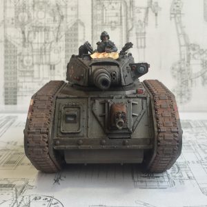 Front view of the Tyrant Cannon mounted on Forgeworld's Mars-Alpha Leman Russ Tank